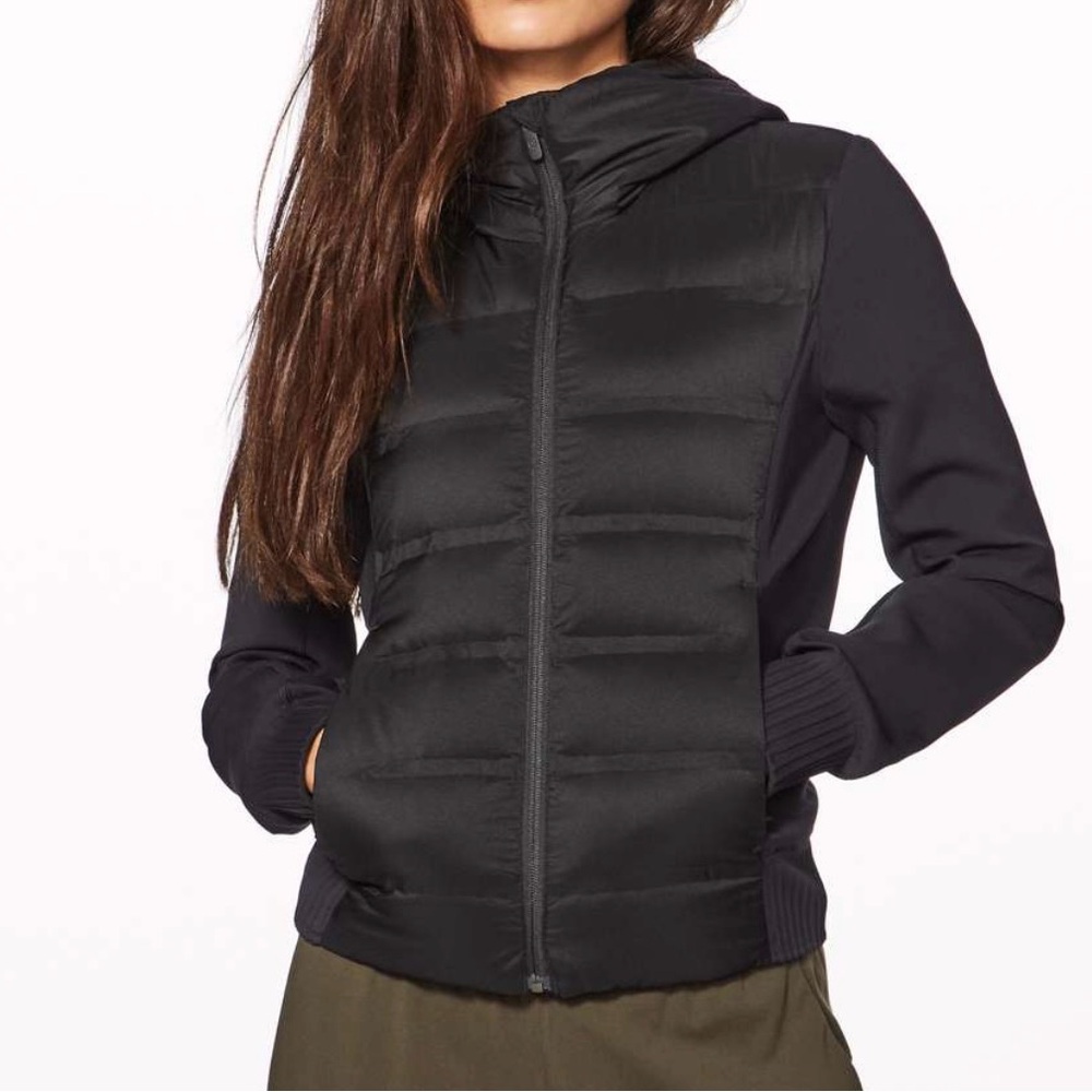 Lululemon Down & Around Jacket Womens Size 4 Black Puffer Hooded Coat Full Zip